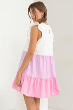 Pink Multi Poplin Color Block Mini Dress