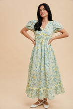 Lemongrass Multi Bow Detail Floral Contrast Puff Dress