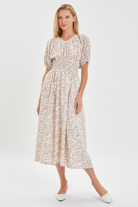 Ivory/Blush Modest Smocked Floral Dress