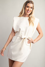 Cream Round Neck Shoulder Pad Mini Dress