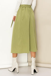 Green Modern Moves Button-Front High-Low Midi Skirt