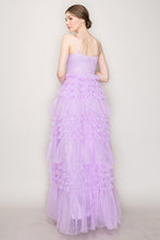 Lavender Sleeveless Tulle Tiered Ruffled Maxi Dress
