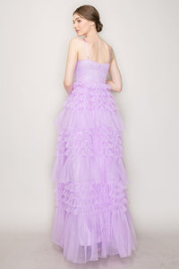 Lavender Sleeveless Tulle Tiered Ruffled Maxi Dress