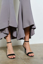 Grey Draped Ruffle High-low Flare Pants