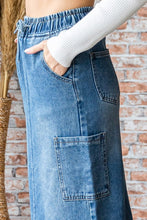 Med Wash String Cargo Pocket Denim Long Skirt