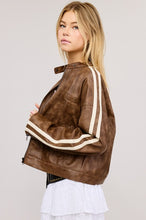 Clay Vertical Stripe Wash Faux Leather Jacket