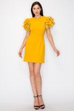 Mustard Faux Leather Ruffled Sleeves Stretch Mini Dress