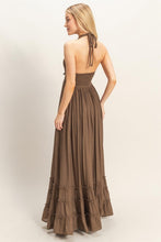 Chocolate Halter Neck Smocked Maxi Dress