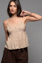 Khaki Romantic Lace Trim Woven Tank Top