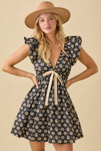 Black Deep V-neck Mini Dress With Bubble Sleeve And Hem