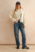 Ecru Cotton Moto Style Jacket