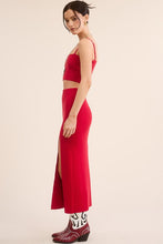 Red Solid Ribbed-Knit Tank And Midi Slit Skirt