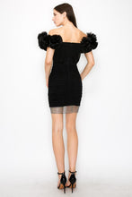 Black V-Neck Off Shoulder Mesh Metal Detail Mini Dress