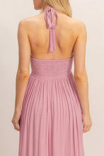 Pink Halter Neck Smocked Maxi Dress