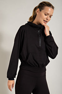 Black Plus Size Butter Quarter Zip Hoodie With Kangaroo