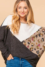 Black/Ivory/Taupe Plus Cashmere Feel Leopard Color Block Knit Top
