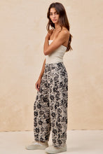 Grey/Black Rose Printed Twill Barrel Pants