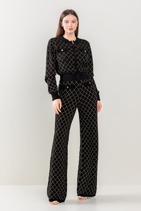 Black Zip Up Banded Pants Set