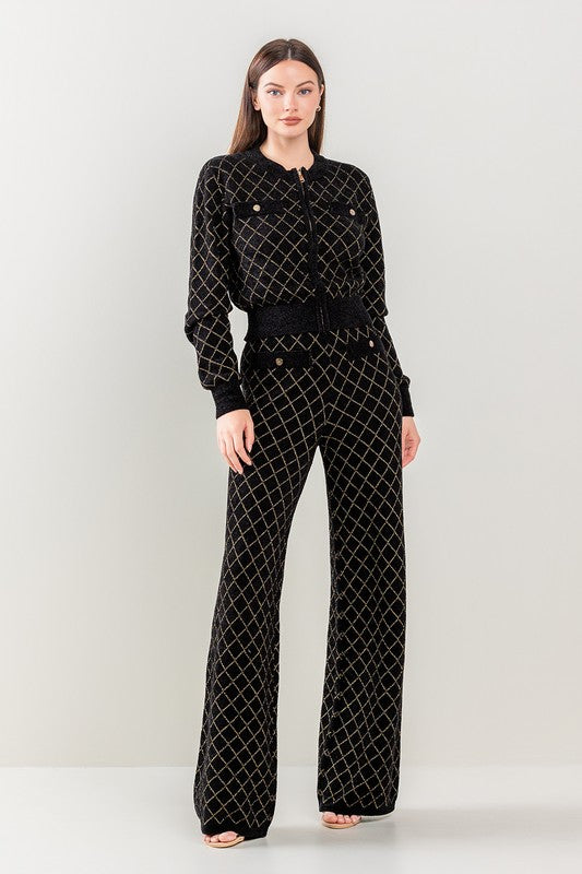 Black Zip Up Banded Pants Set