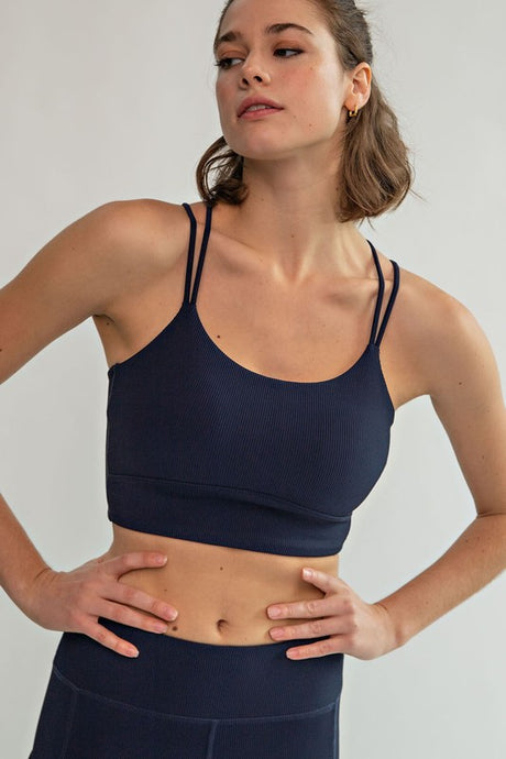 Navy Plus Size Nylon Rib Sports Bra