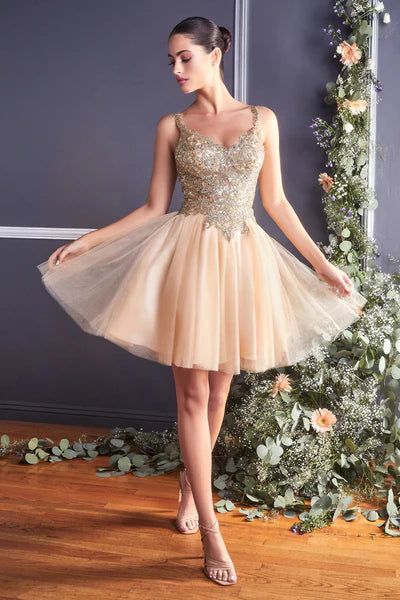 Champagne Gold Short Layered Cocktail Dress