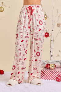 Ivory Multi Cream Holiday Print Pajama Set - Festive Sleepwear