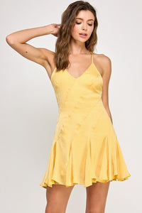 Yellow Satin A-line Mini Dress