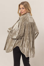 Beige Oversized Velvet Button-Up Shirt Jacket