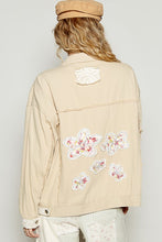 Cream Vintage Washed Lace Floral Patches Denim Jacket