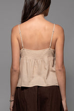 Khaki Romantic Lace Trim Woven Tank Top