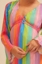 Rainbow Multi Pleat Front Cross Tie Dress