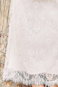 White Elastic Shoulder Ruffle Back Zipper Lace Dress
