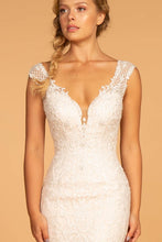 Ivory/Cream Embroidery Embellished Mesh Wedding Gown w/ Netting Shoulder Strap