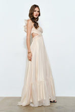 Champagne Organza Shoulder Strap Cutout Lace-up Maxi Dress