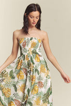 White Combo Leaf Print Smocked Tube Wide Leg Jumpsuit