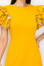 Mustard Faux Leather Ruffled Sleeves Stretch Mini Dress