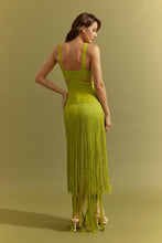 Citron Green Bandage Fringe Dress With Cutout