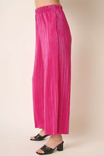 Magenta Pleated Satin Elastic Waist Wide Leg Pants