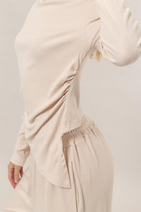 Cream Set-Off-Shoulder Top And Pants Set