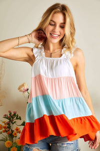 Multi Frill Straps Color Block Blouse