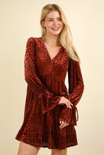 Rust Leopard Velvet Ruffled Holiday Mini Dress