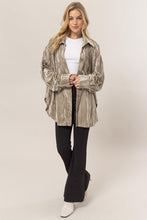 Beige Oversized Velvet Button-Up Shirt Jacket