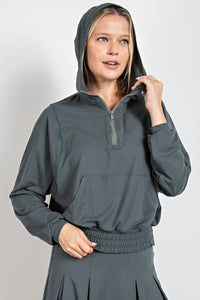 White Plus Size Butter Quarter Zip Hoodie With Kangaroo