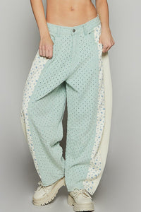 Pale Sage Textured Twill With Dart Detail Solid Pants
