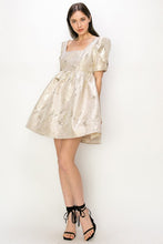 Cream Square Neck Jacquard Glitter Baby Doll Mini Dress