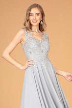 Silver V-Neck Embroidered Chiffon Long Dress
