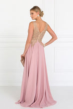 Rose V-Neck Embroidered Chiffon Long Dress