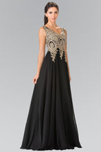Black V-Neck Embroidered Chiffon Long Dress