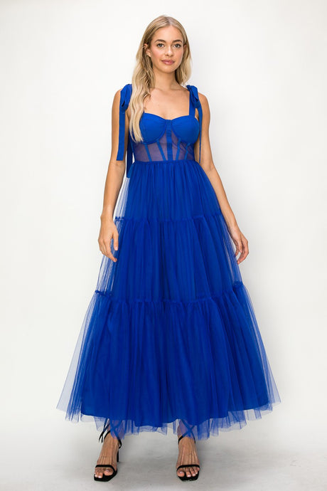 Royal Blue Bra Cap Bodice With Shoulder Strap Mesh Layers Max