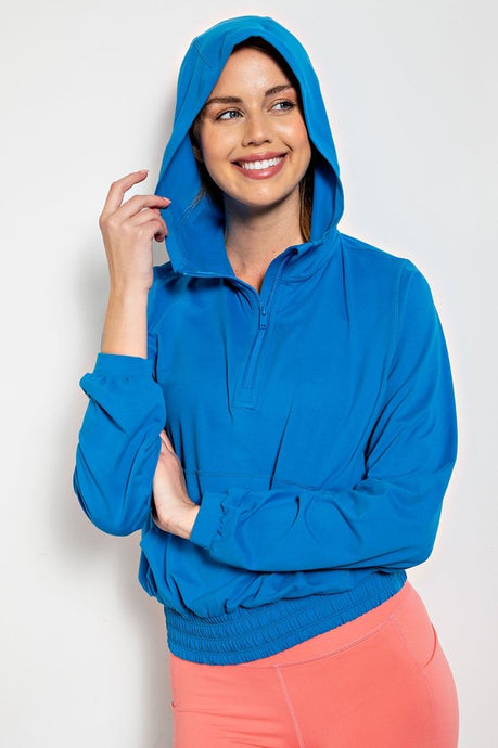 Sonic Blue Plus Size Butter Quarter Zip Hoodie With Kangaroo